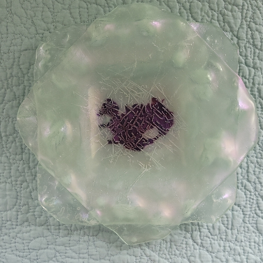Iridescent Fused Art Glass Icelandic Souvenir Dish Blue Purple Green